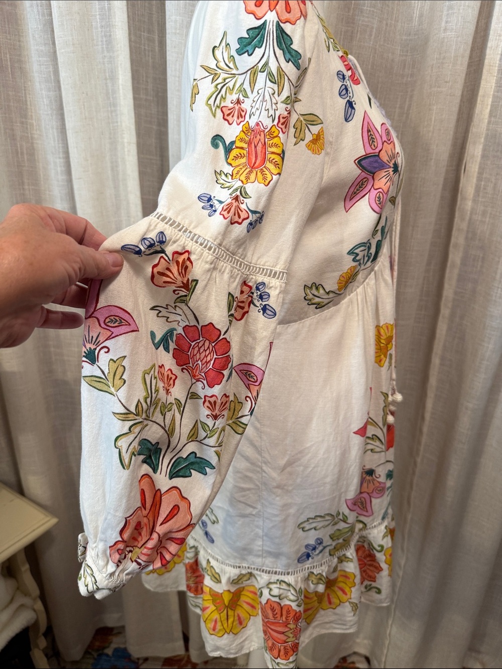 FARM Rio Floral Mini Dress Boho Long Sleeve Tassel Tie Size Small - Picture 4 of 16